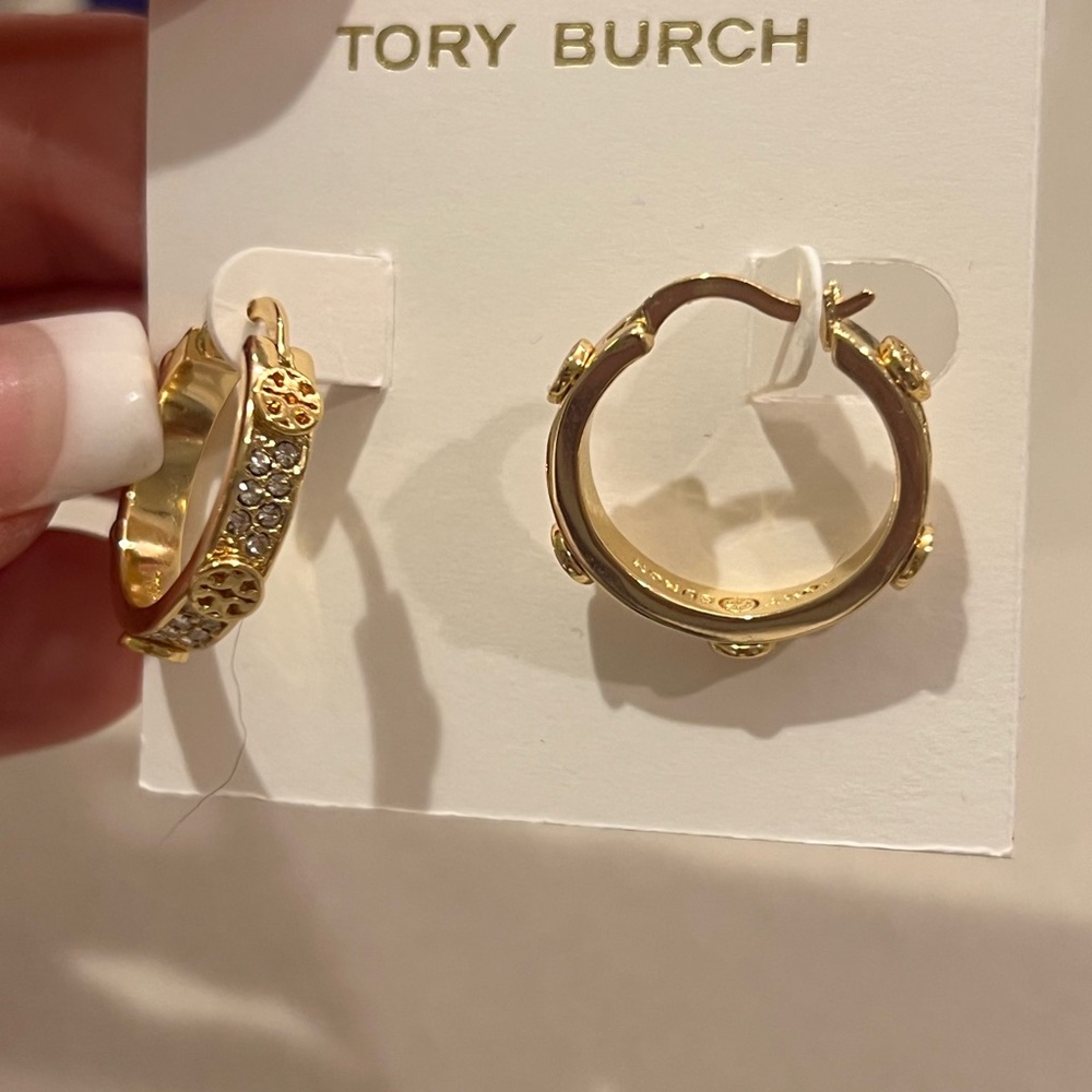 Tory Burch Gold-tone Hoop Earrings with Crystal Accents